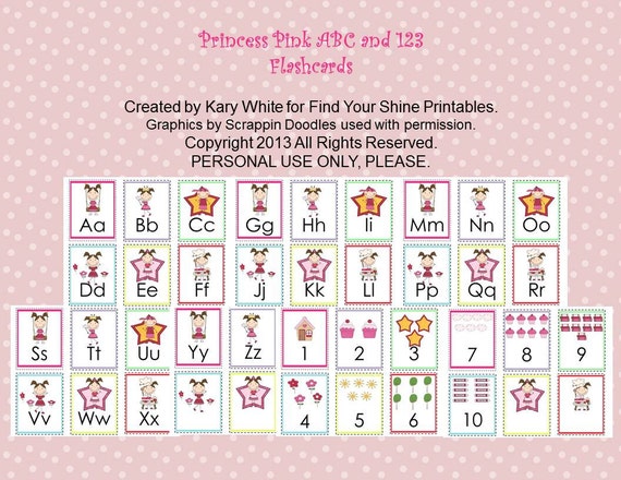 Princess Pink ABC and 123 Flash Cards printable | Etsy