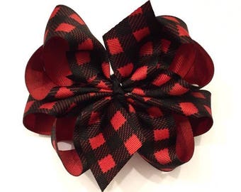 Buffalo Plaid Hair Bow , Buffalo Plaid Bow , Buffalo Plaid Headband , Buffalo Plaid Octopus Bow , 8 Loop Hair Bow , Red Plaid Bow