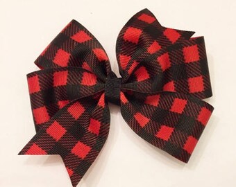 Buffalo Plaid Bow - Buffalo Plaid Pinwheel - Plaid Hairbow - Plaid Headband - 4 Inch Bow - Christmas Bow - Winter Bow - Christmas Plaid