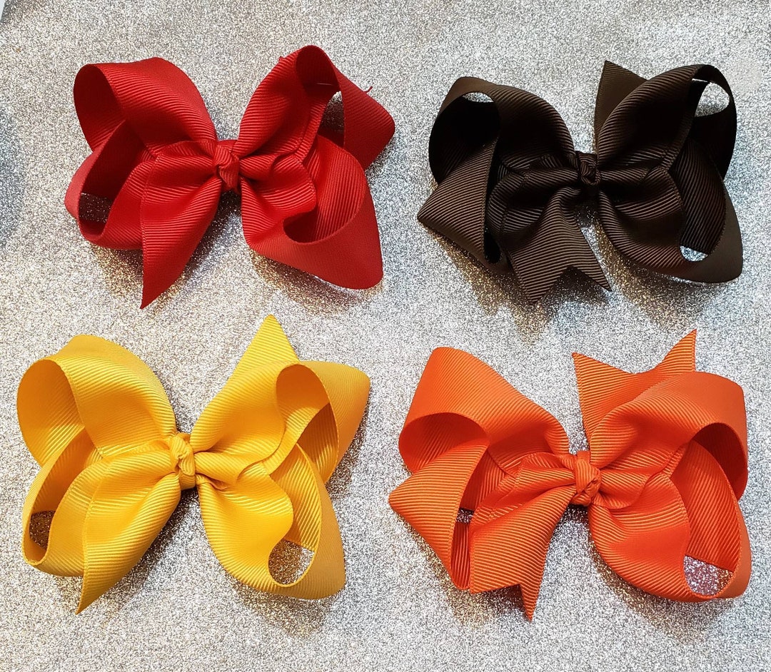 Fall Chair Bows Fall Hair Bows , Set of 4 Boutique Bows , Basic Bow Sets , 4 Hair Bow ...