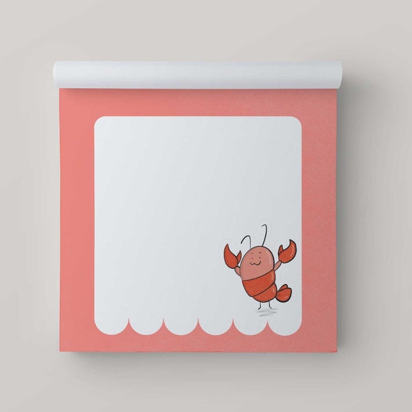 Cute Notepad, lobster notepad, fun stationery, square notepad, kawaii lobster illustration, cute stationery gift, writing paper