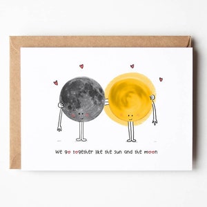 Anniversary Card, Sun and moon illustration, Valentines Card,Funny Card, Personalised Card, we belong together, Cute and quirky gift for