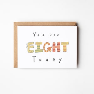 You Are EIGHT Today Birthday Card – Fun 8th Birthday Card for Kids – Monster Letters – A6 Card with Envelope – Colourful & Cute