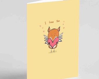 I love you, Cute Fox Valentine Card, Cute  Valentine’s Day Greeting Card, Kawaii inspired, funny greeting card, love card
