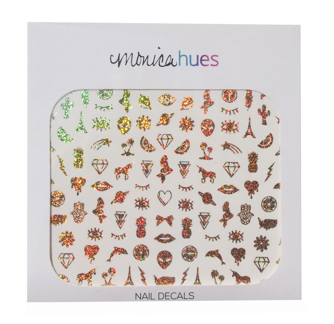 Metallic Gold Glitter Nail Decals Etsy