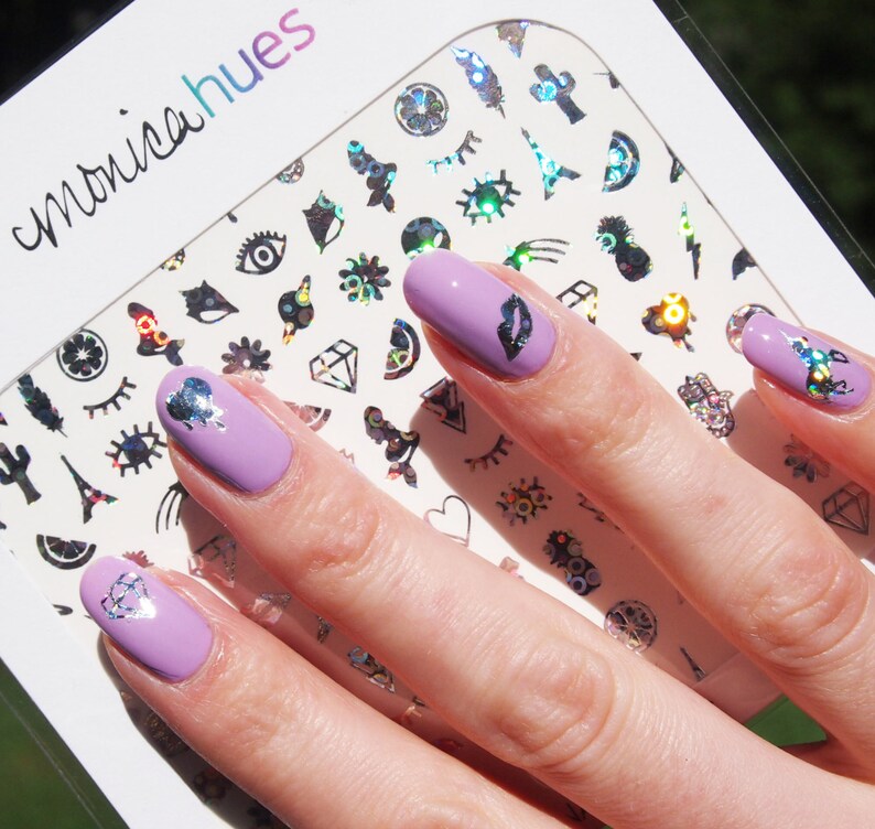 Metallic Holographic Glitter Nail Decals Etsy