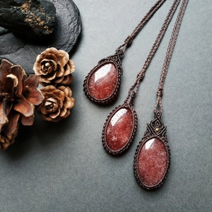 Strawberry Quartz Macrame Necklace