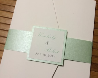 Pocket Wedding Invitation | Pearlescent Mint Green Stationery