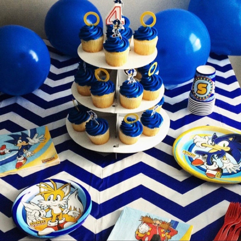 Sonic cupcake toppers sonic the hedgehog birthday party Sonic theme