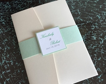 Mint Green Pocket Wedding Invitation | Pearlescent Cardstock