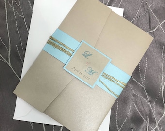 Pocket Wedding invitation with twine accent | beach wedding | destination wedding | sand wedding invitation | pocket invitation | metallic