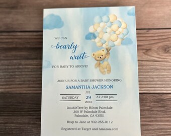Baby Shower Invitation| It's a boy | bear baby shower invites | Gender reveal | baby shower invite |  baby shower