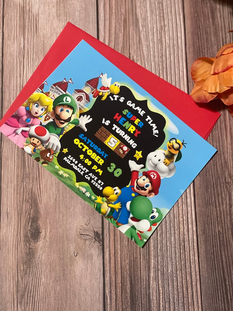 Super Mario Birthday invitation Super Mario Luigi Princess peach gamer Birthday Super Mario theme Super Mario party gamer