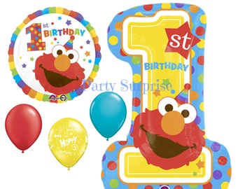 1st Birthday Elmo Sesame Street Balloon Package Happy Birthday Etsy