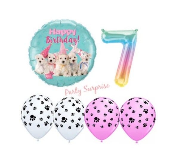 Chien Chiots Joyeux Anniversaire Ballon Paquet Caniche Maltais