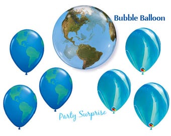 Globe Bubble Balloon, Agate Marble Latex Balloons, World Party Decor