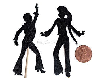 Disco Dancer Cupcake Toppers Black Glitter Disco Dance Party Rock n Roll Birthday Party Cupcake Toppers Dance Cupcake toppers Black glitter