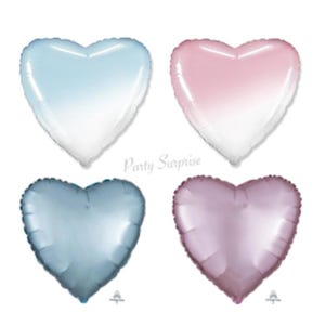 Heart Balloons Pearl Blue Pearl Pink Ombre Pink Ombre Blue Hearts Mylar Helium or Air fill Gender Reveal Bridal Shower Baby Shower Heart