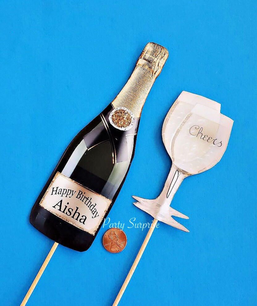 Champagne Bottle Cheers Glasses Cake Topper Cupcake Toppers Etsy