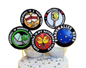 Pickleball Cupcake Toppers Personalize Custom Hand Made Pickle Ball Party Sports Team Birthday Party Cake Cupcake Toppers Banners