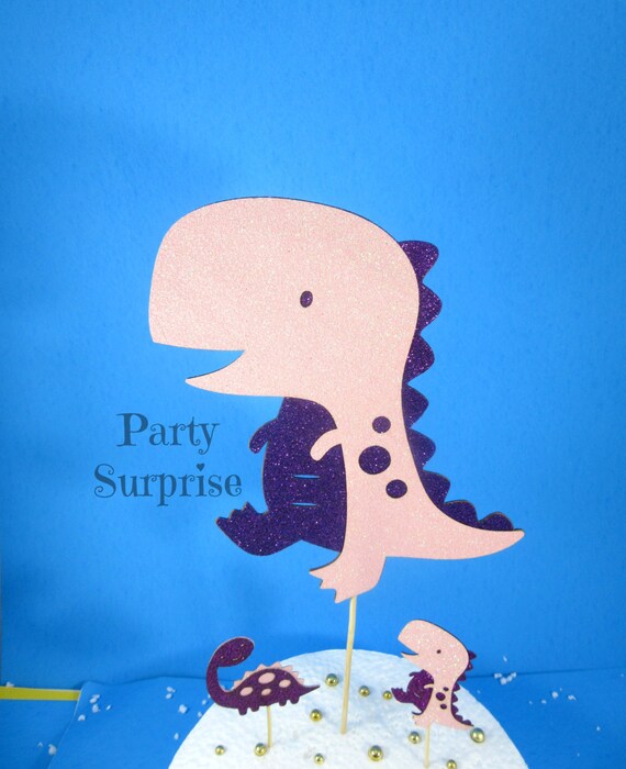 Dinosaur Cake Topper Pink and Purple Glitter Girl Dinosaur Party Decoration Cake and Cupcake Toppers Il_570xn