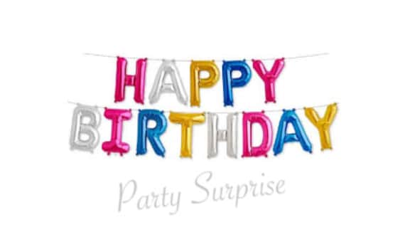 Banner Happy Birthday Balloon Banner Mylar Foil Letter 13.5" Balloons Air Filled Birthday Balloons Adult Kids Birthday Banner Made in USA Il_570xn