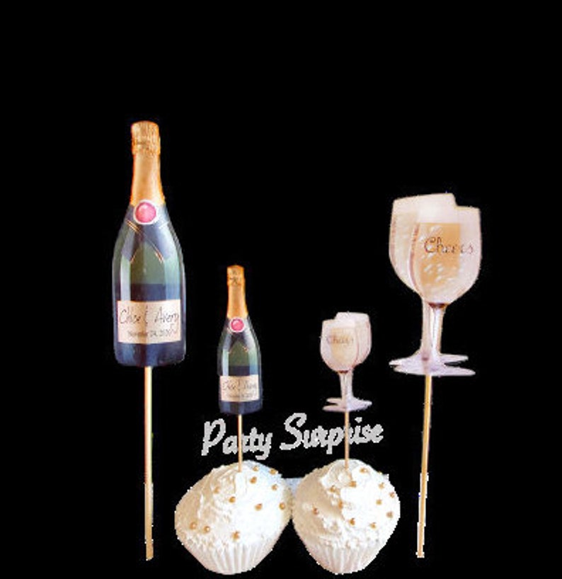 Champagne Bottle Cheers Glasses Cake Topper Cupcake Toppers Etsy