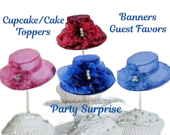 Hat Cupcake Toppers: Red, Blue, Pink, Derby Weddings Parties Hand Made