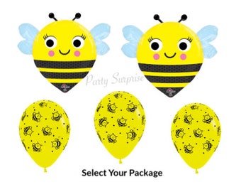 Bumble Bee Gender Reveal Who Will You Be? Baby Shower Bumble Bee Balloons Mylar Foil and Latex Package Baby Shower Bumblebee Balloons