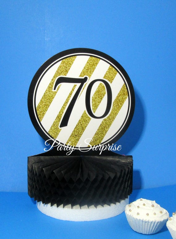 70th Birthday 70th Anniversary Centerpiece Black and Gold Foil 70 Table Centerpiece Il_570xn