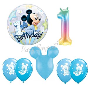 1st Birthday Boy Mickey Mouse Balloon Package Mickey Bubble Balloon Jelli Ombre Number 1 Baby Mickey Balloons Mouse Blue Ear Balloons 28 in