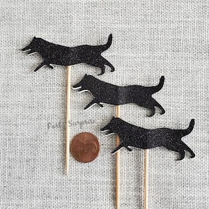 Black Dog Cupcake Toppers Black Labrador Retriever Running Black Glitter Cupcake Toppers Dog Puppy Birthday New Dog Party Toppers Paw print