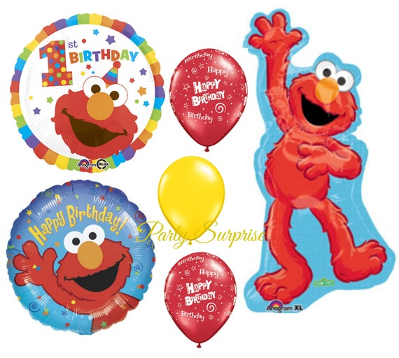 1st Birthday Elmo Sesame Street Balloon Package Happy Birthday Etsy