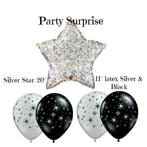 Star Balloons Silver and Black 20&quot; Mylar Foil Holographic Star 11&quot; silver and black star latex balloons Star Party Balloons