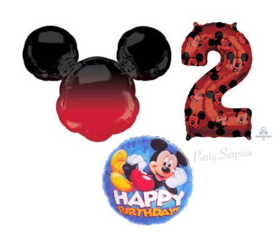 Mickey Mouse 2nd Birthday Balloon Package Jumbo Number 2 Mickey Mylar Foil Ombre Mouse Ears, Made in USA Boy 2nd Birthday Party Balloons Il_570xn