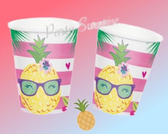 Pineapple Party Cups, Summer Birthday Decor (Set of 8)