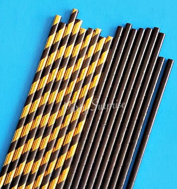 Black and Gold Straws Stripe Gold foil and Solid Black Straws Wedding Bridal Shower Birthday Coffee Bar Drink Table Fancy Party Straws Il_570xn