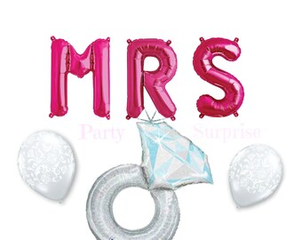 MRS Pink Balloons 16 inch air-filled Bride Wedding Bridal Shower Mrs to Be Future Mrs Rehearsal Dinner Damask Balloons Made in USA