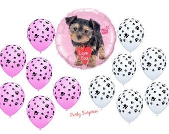 Yorkie Balloons Balloons Pink Paw Print Balloons Select Your Pkg Made in USA  Dog Balloons Pug Party Yorkie Dog Cat Balloons