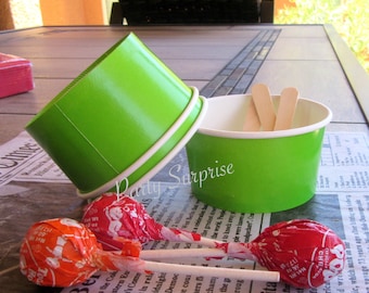 Ice cream cups, chili bowls, craft cups, toppings cups, snack cups, green cups, small green bowls