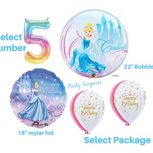 Cinderella Balloons 22&quot; Bubble Balloon Package Girl Birthday Party Cinderella Party Balloons Rainbow Number Balloon Made in USA