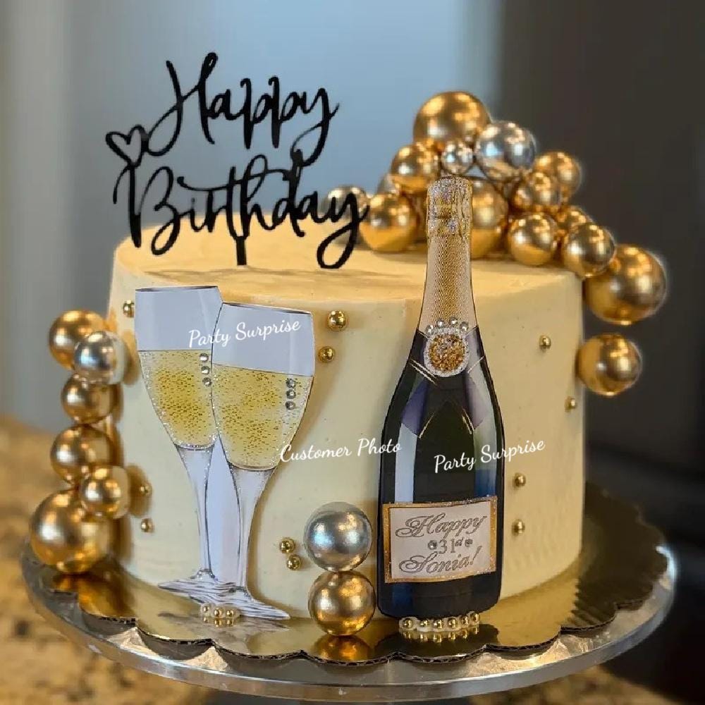 Champagne Bottle \u0026 Glasses Cake Topper - Personalized Bridal Shower Decor -  Etsy Sweden, image size:1000x1000