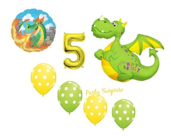 Dragon Birthday Balloon Mylar Foil, Latex Package Green Dragon Jumbo Balloon Select Your package Dragon Birthday Party Decor Made in USA