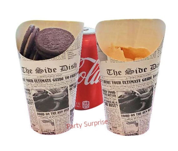 Food Cups Retro Style Disposable Newspaper Print French Fries Cookies Pretzels Popcorn Pickles Hot Cheese Sticks Grease Resistant Cups Il_570xn