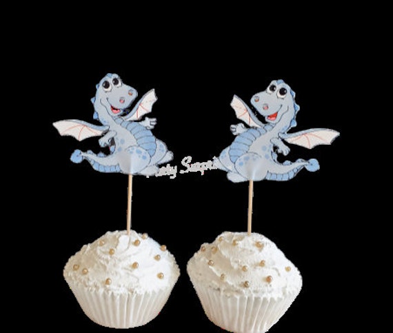 Dragon Cupcake Toppers Blue Pink Baby Dragons Gender Reveal Pastel Cupcake Toppers Baby Shower Boy Girl Dragsons Custom Hand Made Toppers Il_570xn
