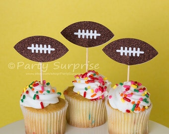 Cupcake Toppers Footballs, Football Party Decorations Superbowl Football cake cupcakes glitter footballs