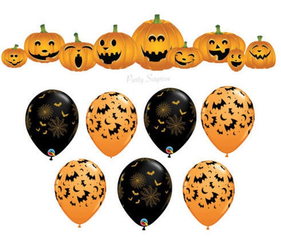 Halloween Balloons Bats Spiders Polka Dots Balloons Latex Orange Black Halloween Balloons Halloween Party Balloons Made in USA Il_570xn