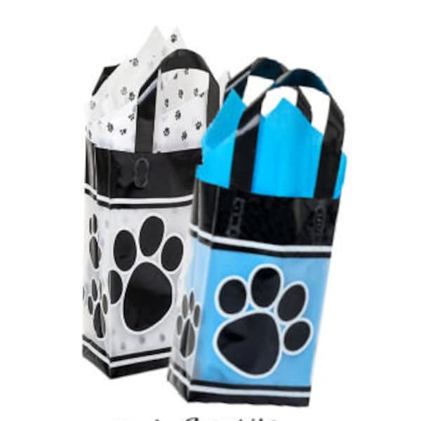 Paw Print Gift Bags Black Print on Transparent Frosted Plastic Dog Favor Bags Cat Treat Bags Pet Favor Bags Cookie Bones Paw Print Bags