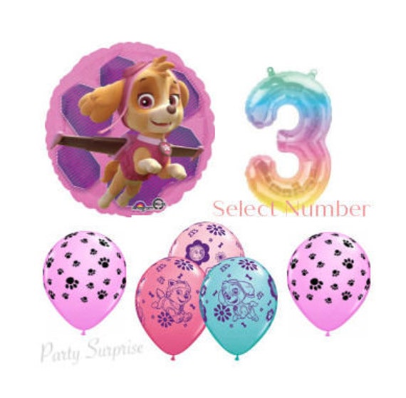 Paw Patrol Skye Balloon Package Rainbow Number Balloon Paw Skye Balloons Mylar Foil Latex Girl Birthday Made in USA Il_570xn