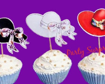 Southern Ladies Hats Cupcake Cake Toppers Banners Custom Hand Made in USA Derby Hats Horse Racing Decor Ladies Garden Party Hat Luncheon